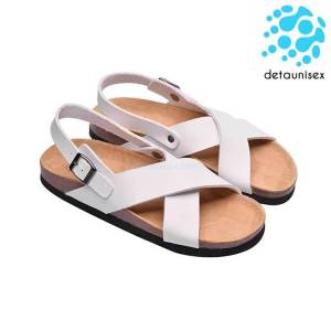 Giày sandal đế trấu quai chéo màu trắng